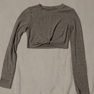 SO Gray Ribbed Long Sleeve Blouse